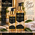 Velvet Glow Body Co. Bare Velvet fragrance-free luxury body oil in 2 oz and 4 oz bottles