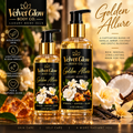 Velvet Glow Body Co. Golden Allure luxury body oil in 2 oz and 4 oz bottles