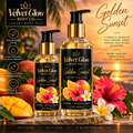 Velvet Glow Body Co. Golden Sunset luxury body oil in 2 oz and 4 oz bottles
