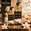 Velvet Glow Body Co. Vanilla Cloud luxury body oil in 2 oz and 4 oz bottles