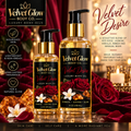 Velvet Glow Body Co. Velvet Desire luxury body oil in 2 oz and 4 oz bottles